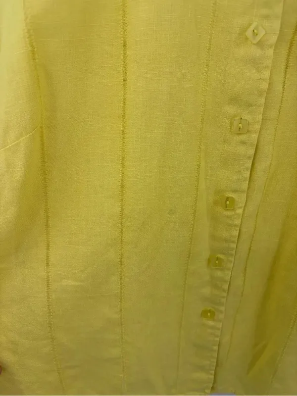 Laura Ashley butter yellow linen button up long sleeve cardigan women’s L - Image 4