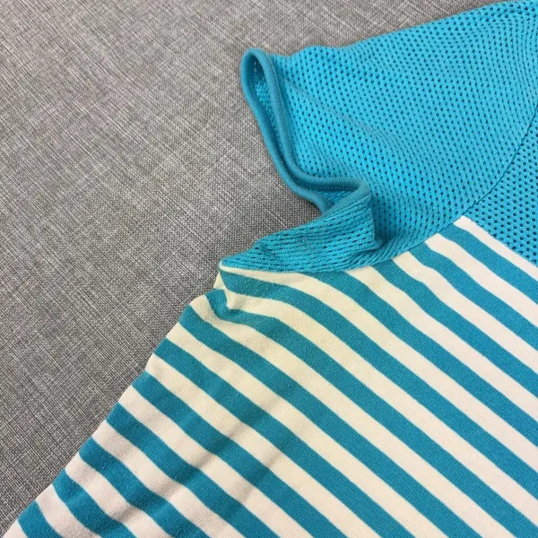 Lauren Ralph Lauren T-Shirt Womens Medium Blue Striped Mesh Active Athletic Top - Image 4