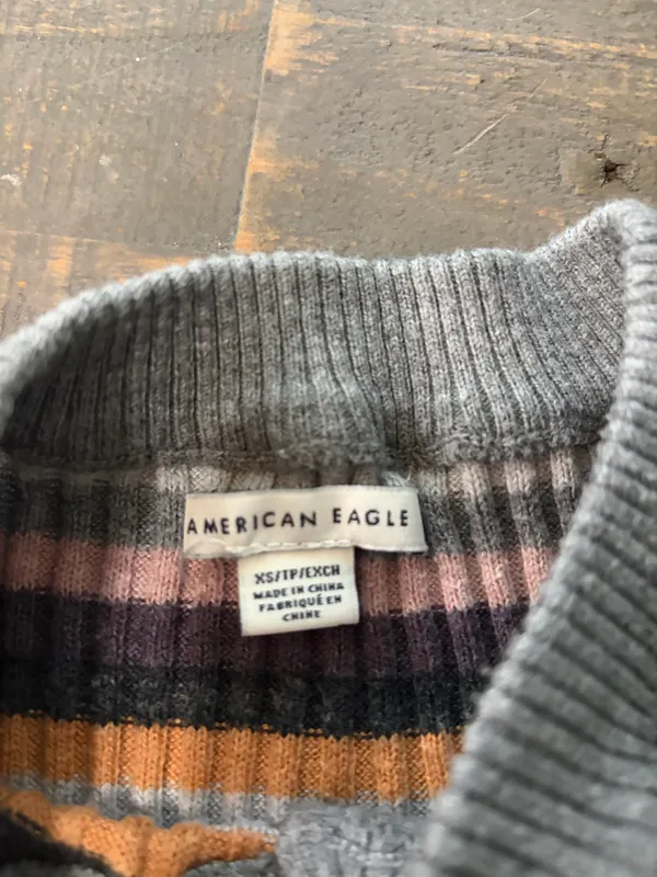 American Eagle Women’s Striped Ribbed Henley Sweater Size XS - Image 3