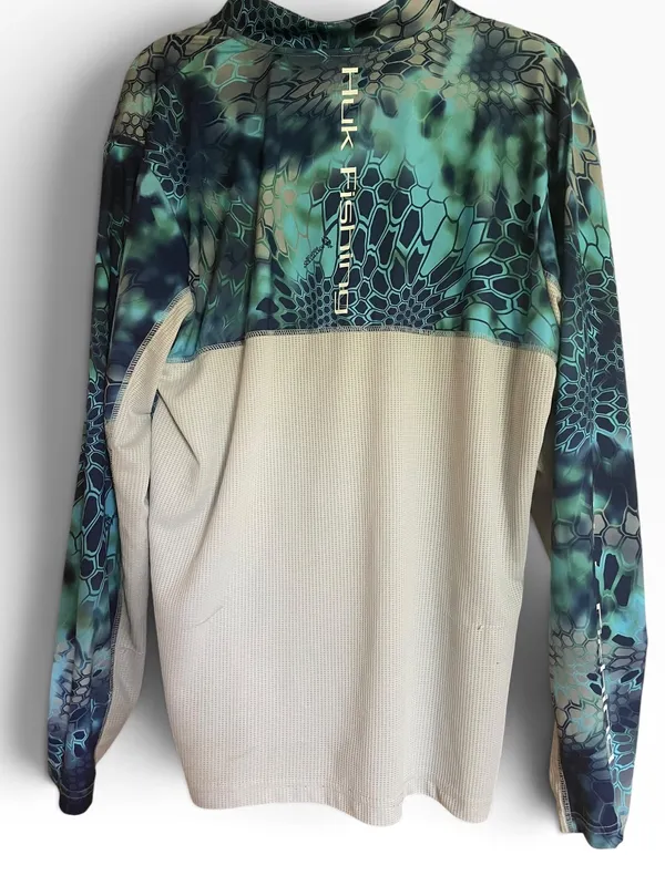 HUK Blue & Teal Camo/Animal Print Quarter-Zip Pullover - Image 5