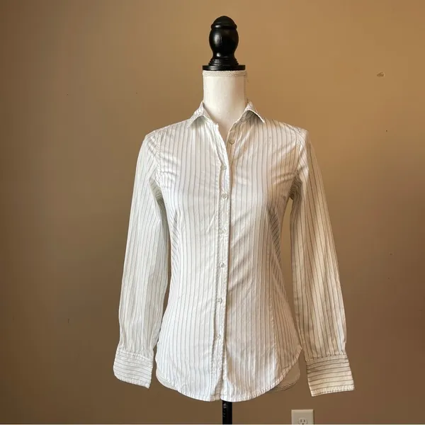 ZARA | Pinstriped Poplin Button Down Shirt Sz XS - Image 2