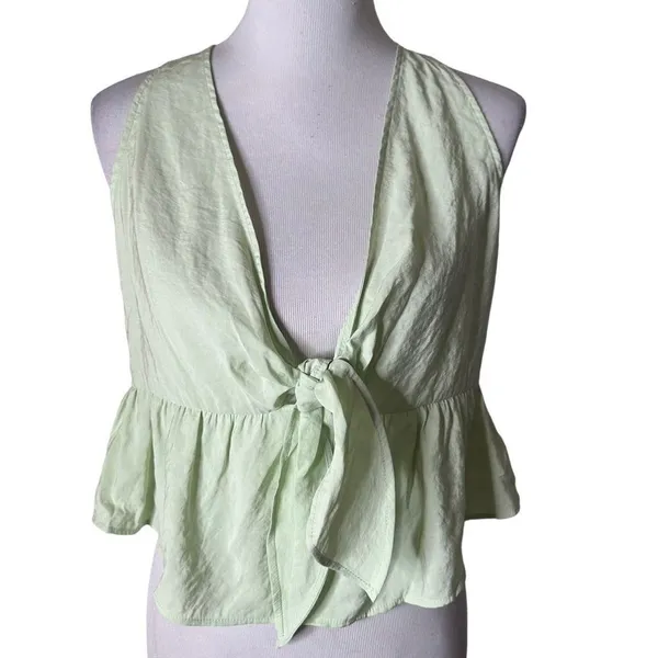 ZARA Tied Peplum Crop Top Womens M Pastel Green Plunging V Neck Festival NEW - Image 7