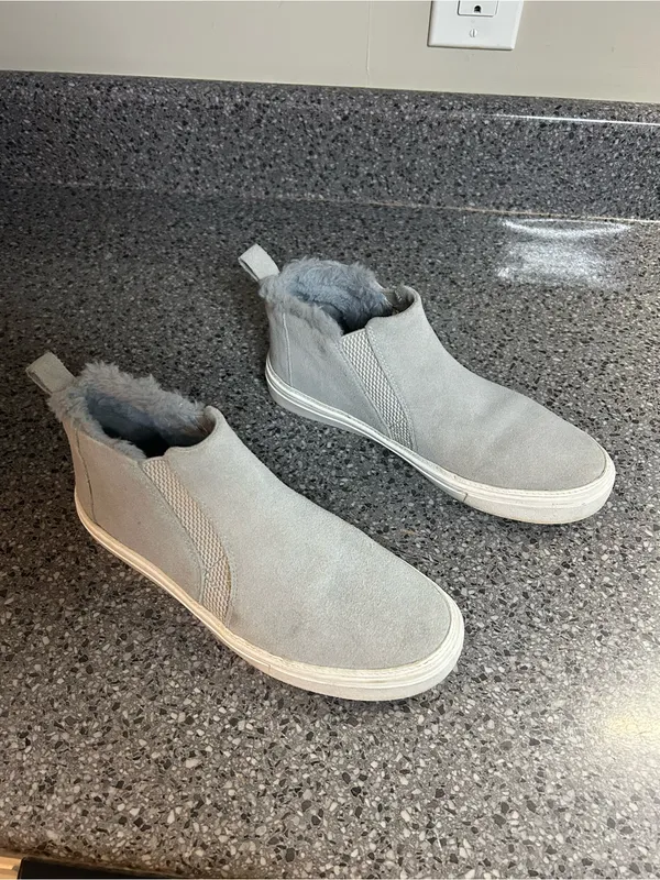Toms Gray Suede Faux Fur Slip-On Ankle Booties - Image 3