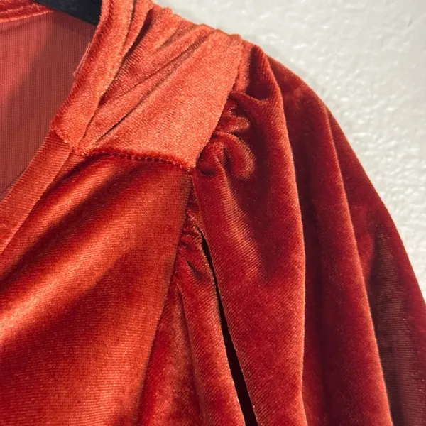 Baltic Born Orange Velvet Wrap Maxi Dress Womens L Fall Boho Hippie Classic - Image 13