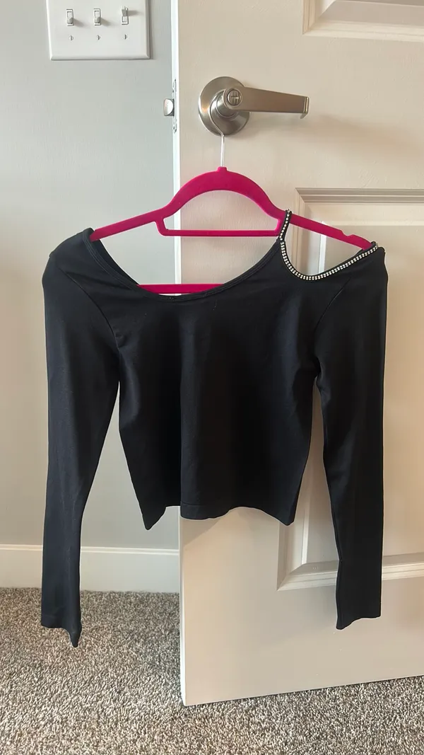 Zara Black Rhinestone Long Sleeve Top - Image 2