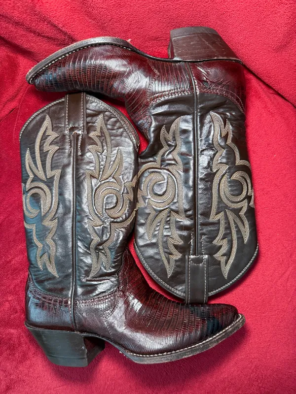 Justin L6977 Genuine Teja Lizard Vamp Embroidered Shaft Cowboy Boots Women US 5B - Image 4