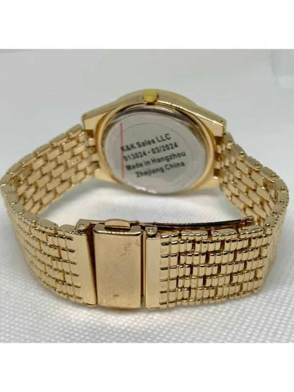 Bling men’s watch iced dial 37mm gold tone quartz red indices up to 8” running - Image 5