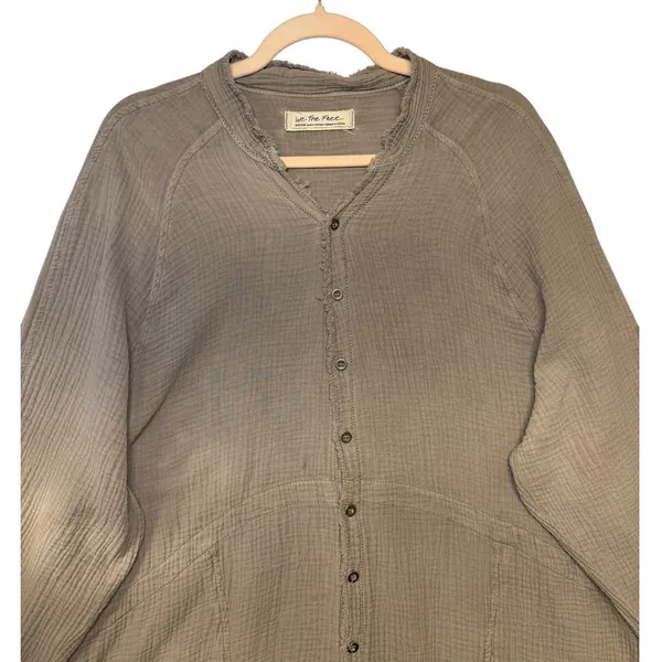 We The Free Free People Summer Daydream Button Down Top Gray Gauze Medium - Image 3