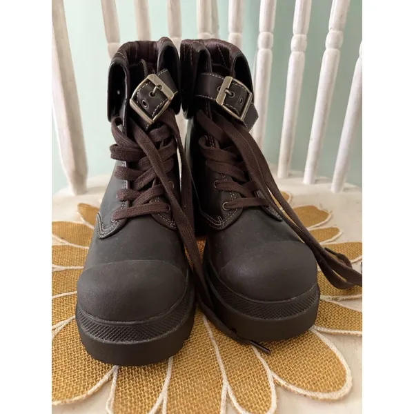 90's Chunky L.E.I‎ Platform Combat Grunge Boots- 6 NEW vintage Brown - Image 4
