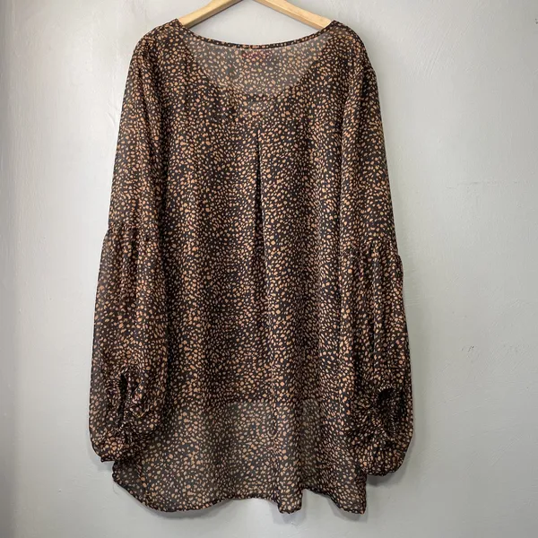 Flowy Whimsigoth Lace Up Top Plus Size 2XL Black Brown Sheer Renaissance Boho - Image 5