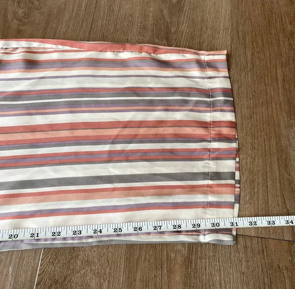 satin striped pants elastic waist belted pink grey women’s size M - Image 10