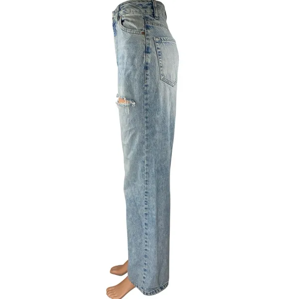 Garage Women's Blue High Rise Distressed Straight Wide Leg Denim Jeans Pants 0 - Image 2