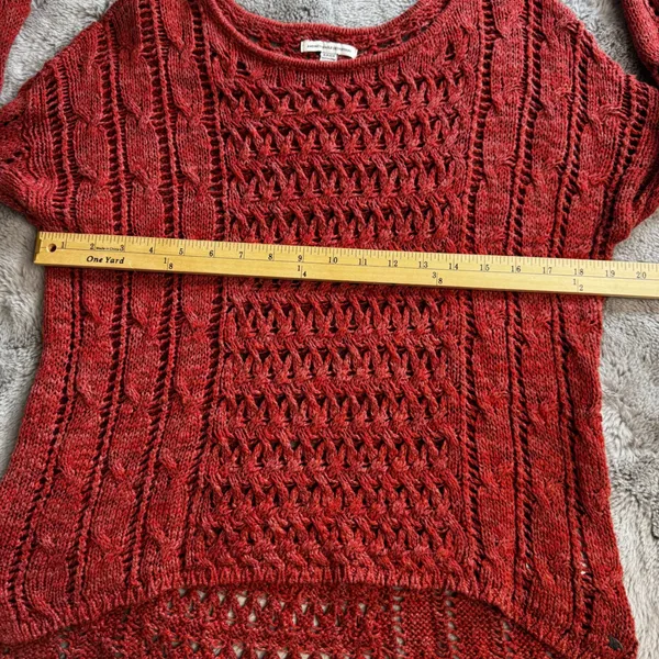 Red/Orange Crochet Knit Sweater Women's Open Weave Boat Neck 3/4 Sleeve‎ - Image 12