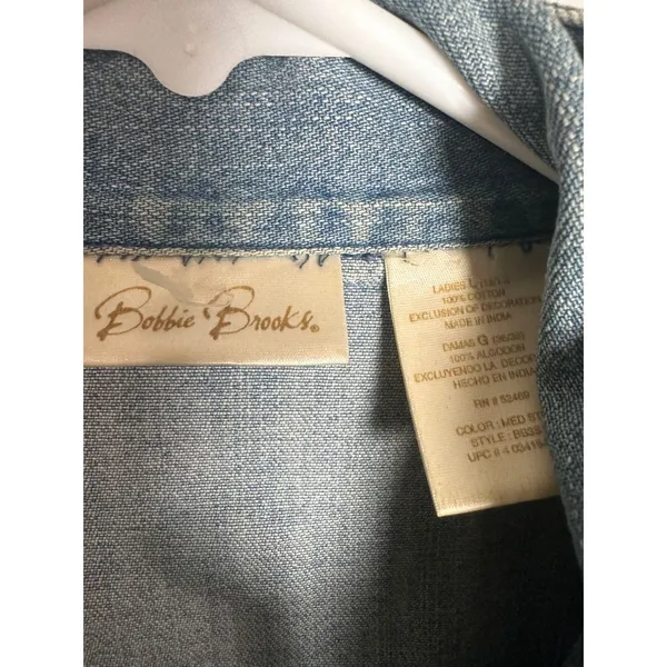Vintage Bobbie Brooks Floral Embroidered Denim Jacket Medium Wash Cotton‎ Large - Image 4