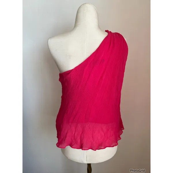Alice + Olivia Pink Chiffon One Shoulder Hot Pink Silk Tank Top - Image 2