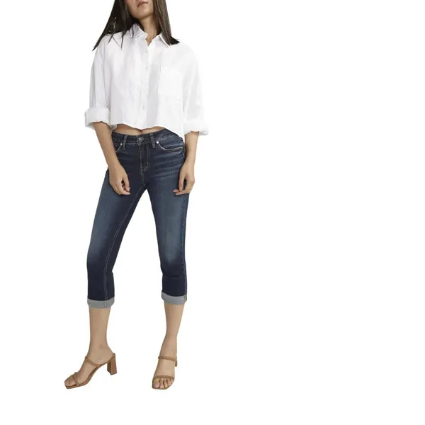 Silver Jeans Co. Mid Rise Curvy Fit Capri Jeans Luxe Stretch Indigo Blue 25x23 - Image 11