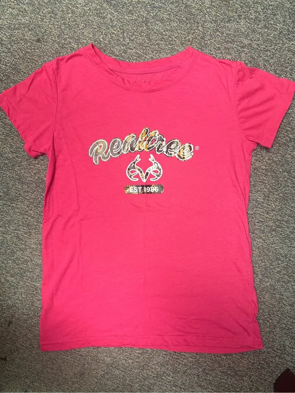 Realtree Pink Camo Logo Graphic T-Shirt Size Large Hunting Outdoors - Image 2