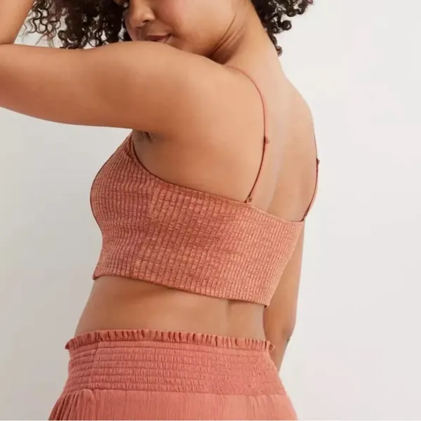 Aerie Women's Chill Longline Bralette M Orange Ribbed‎ Adjustable Straps - Image 4