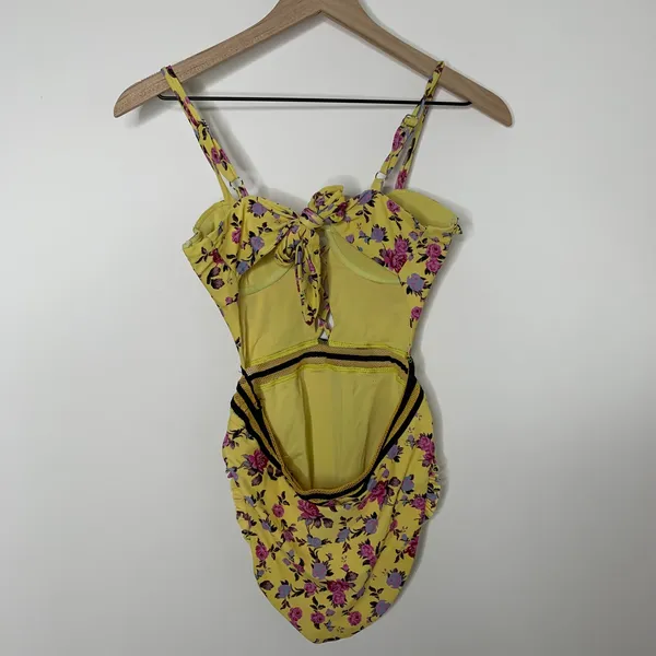 For Love & Lemons Paulina Laced One Piece Swimsuit Womens Yellow XS - Image 4