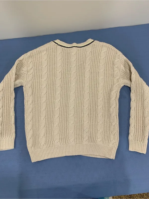 Jessica Simpson Beige Cable Knit Ribbed Trim V-NECK Cardigan XS - Image 9