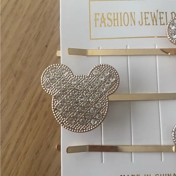 🆕Mickey Mouse Hair Clips Gold Tone W/ Rhinestones 3 PC🆕 - Image 2