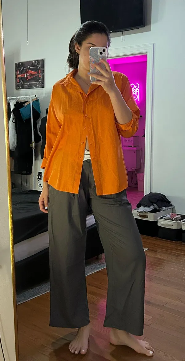 Orange Button Down Shirt Size L - Image 2