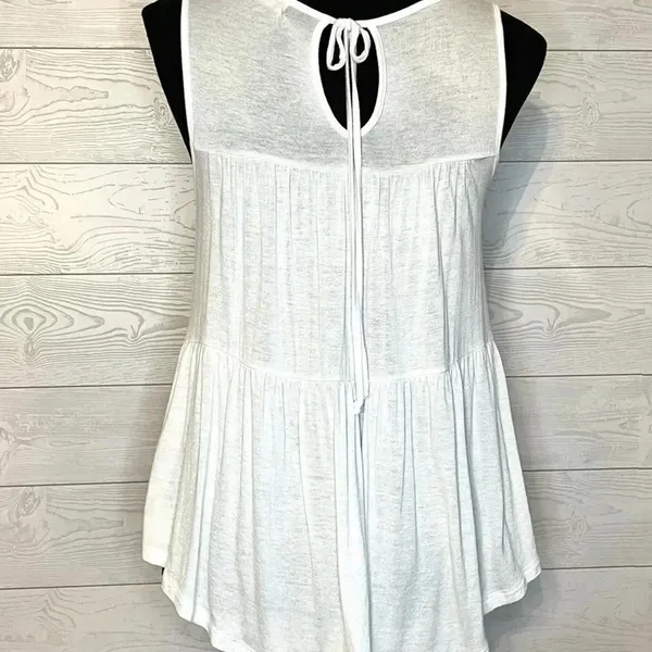 Freebird White Layered Tank Top Keyhole Tie Back Sleeveless Boho Sz Small - Image 3
