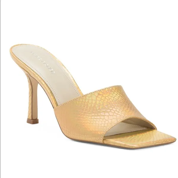 Marc Fisher- “Danria” Square Toe Gold Metallic Slide Dress Heels-8M- NEW - Image 3