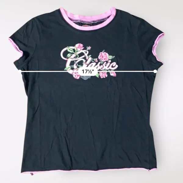 Harley Davidson Classic Floral Tee Womens Size M Black‎ Pink Biker - Image 4