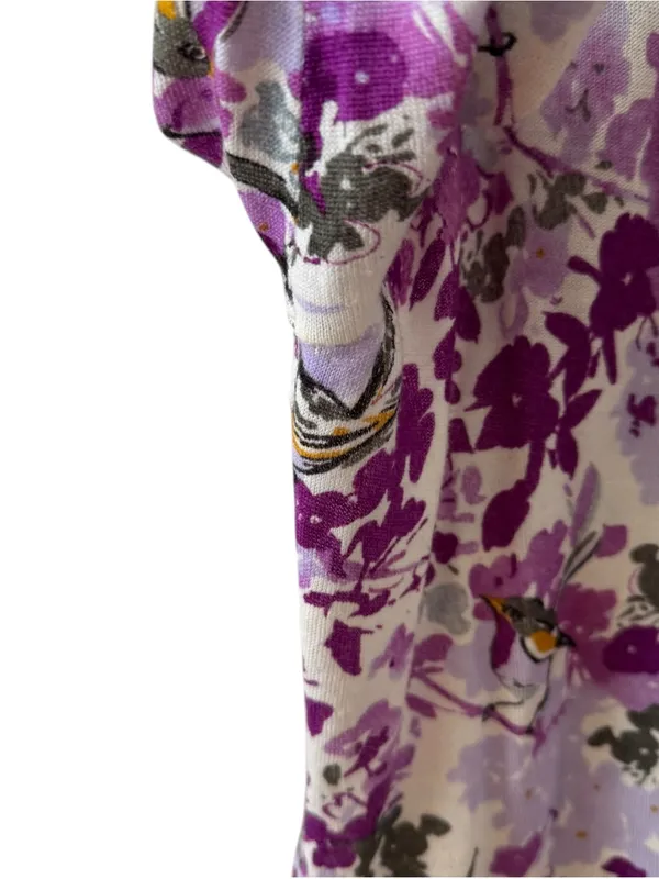 Garnet Hill Merino Wool Floral Bird Cardigan Purple Size Large - Image 5