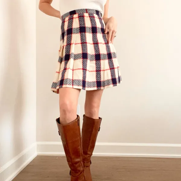 Vintage Plaid A-Line Skirt - Red, Blue, and White - Image 2