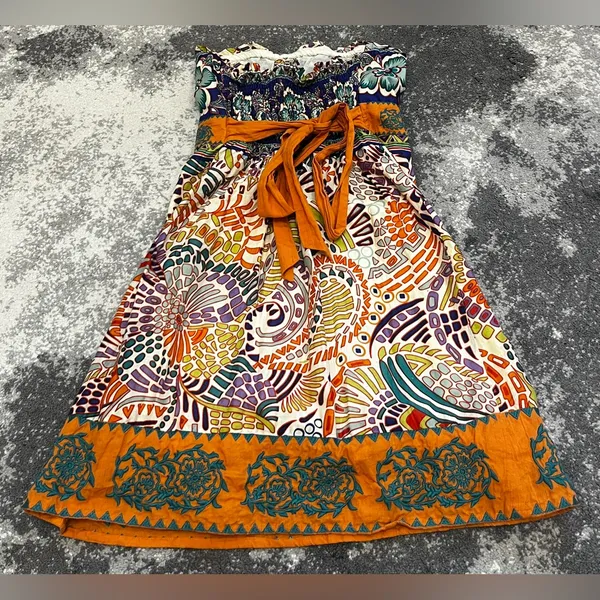 Flying Tomato strapless smocked back with self tie multicolor boho print Size M - Image 2