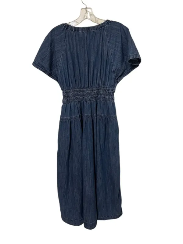 Free Assembly Women’s XS Blue Denim Midi Dress Pullover Smocked Waist V-Neck - Image 4