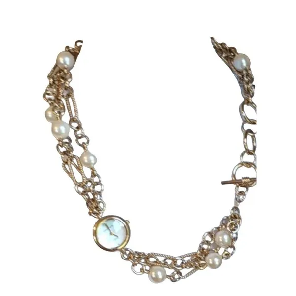 Anne Klein Women's Chunky Bracelet Watch Gold Faux Pearl Wrap Bracelet - Image 4