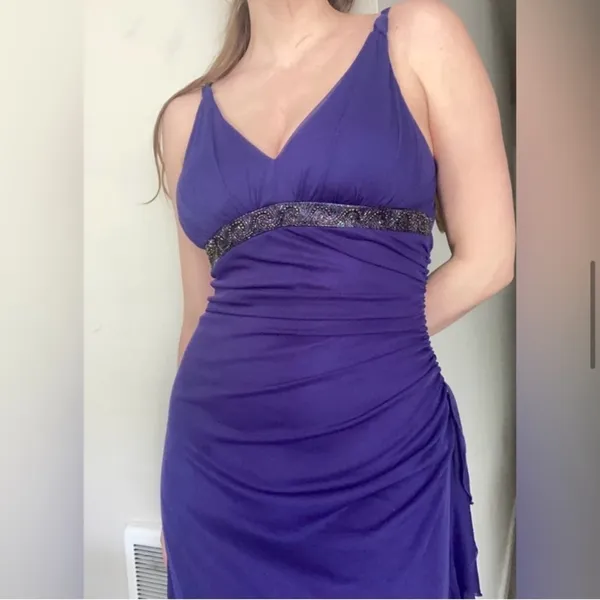 Vintage Y2K City Triangles Purple Asymmetrical Ruffle Formal Dress Medium - Image 5