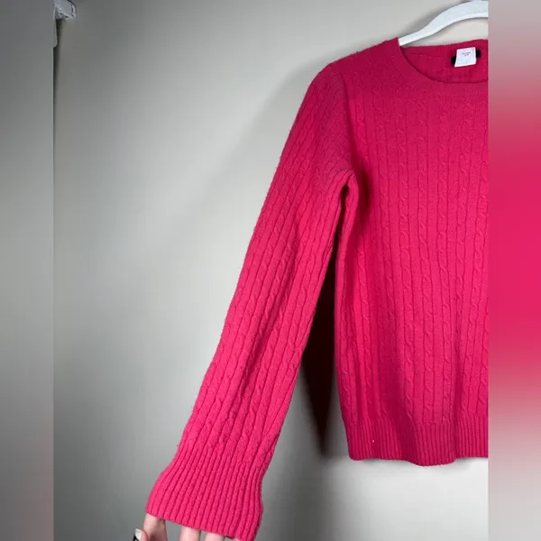 J Crew Wool Cashmere Blend Crew Neck Cable Knit Sweater Size M Pink - Image 5
