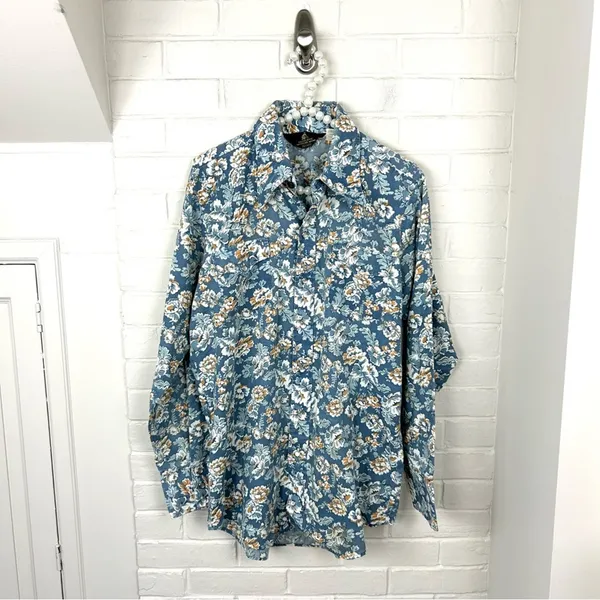 Vintage Sears Authentic Western Wear Pearl Snap Floral Button Down Shirt Size L - Image 2