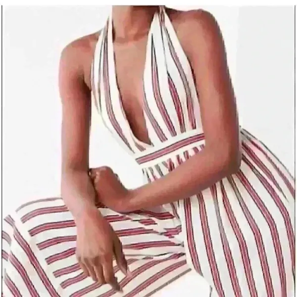 Urban Outfitters Raven striped Plunging Halter‎ Style cropped Jumpsuit sz S - Image 3
