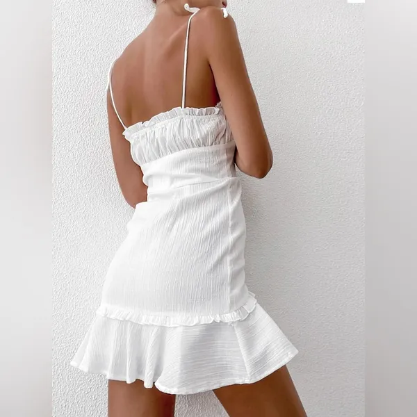 Commense Sexy V-Neck Ruffle Skirt Tight Sling Short Dress size small - Image 2