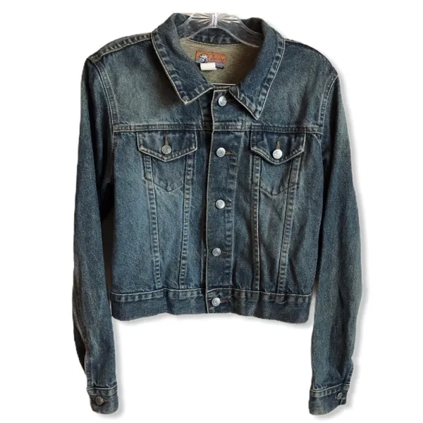 Vintage Bulldog Denim Trucker Jacket Distressed‎ Blue Western Cowgirl Jean Coat - Image 2