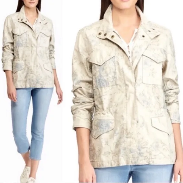 Vintage Chaps Light Blue Tan Floral Rose Utility Chore Coat Boho Western Spring - Image 2