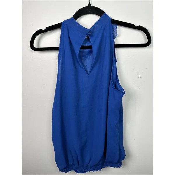 Vintage Mossimo Medium Top Blue Ruffles Y2K‎ Womens Sleeveless Tank Halter Neck - Image 9