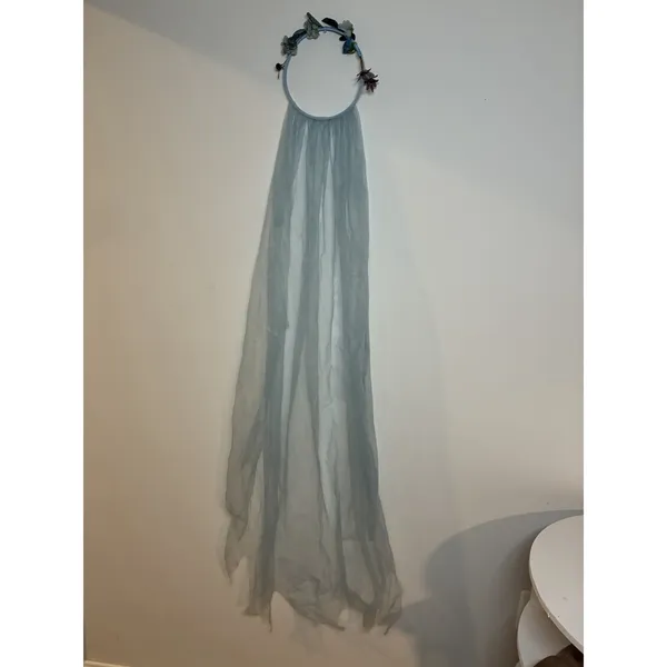 light blue floral crown hoop sheer tulle drape festivals fairy whimsical - Image 4