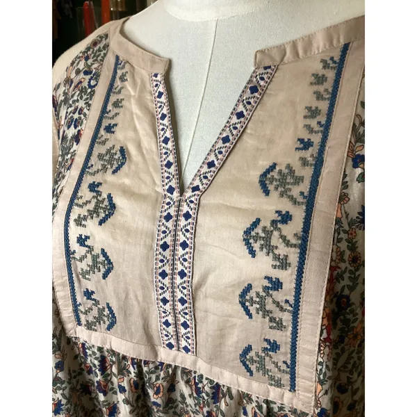 Vintage America Women Large Floral Paisley Embroidered Peasant Tunic Top - Image 2