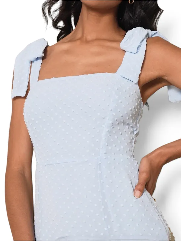 NWOT Lulus Bimini Powder Blue Dot Tie-Strap Midi Dress M - Image 5