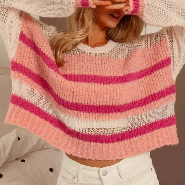 NWT BiBi Hollow Out Yoke‎ Detail Striped Sweater - Image 2