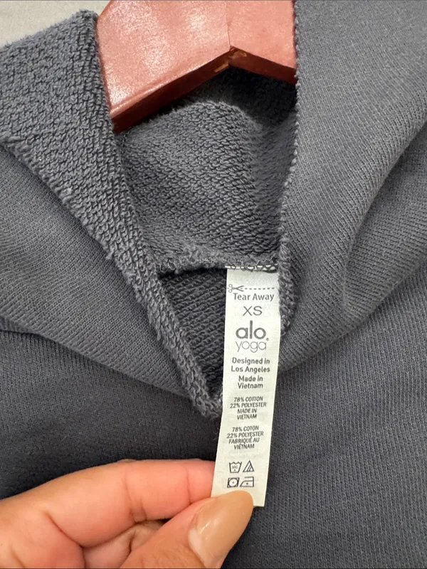 Alo Yoga oversized Box Crop Hoodie Raw Hem Cotton Blend Sweatshirt Womens sz xs - Image 7