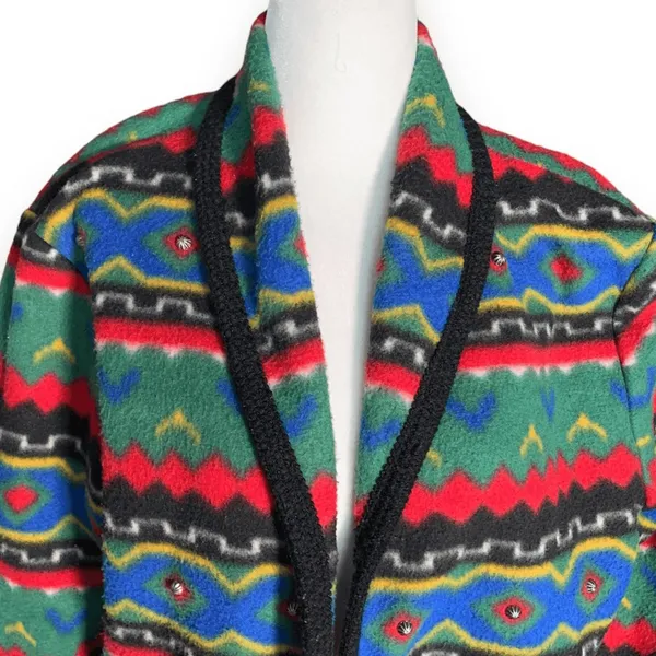 Vintage Southwestern Fleece Cardigan Jacket Colorful Concho Buttons Medium Boho - Image 3
