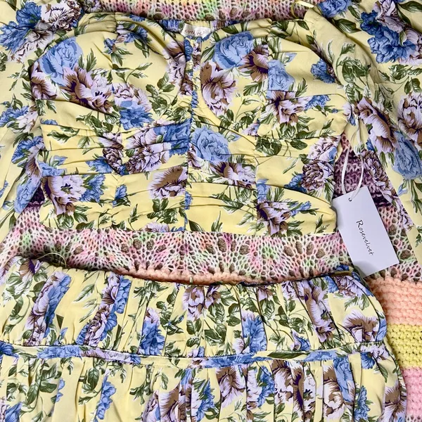 Floral Off-Shoulder sheer long sleeve crop top and mini skirt set Size L - Image 2