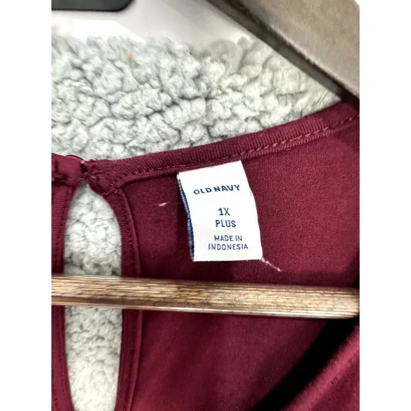 Old Navy Jumpsuit 1X Plus Burgundy Embroidered‎ Sleeveless Wide Leg Boho Chic - Image 2